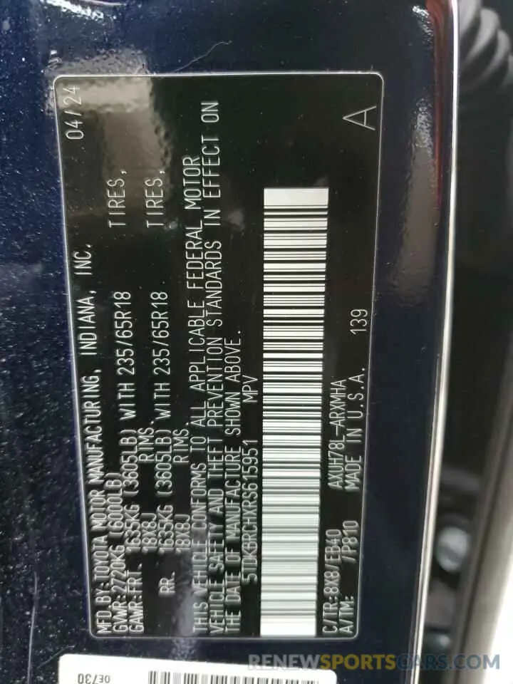 14 Photograph of a damaged car 5TDKBRCHXRS615951 TOYOTA HIGHLANDER 2024