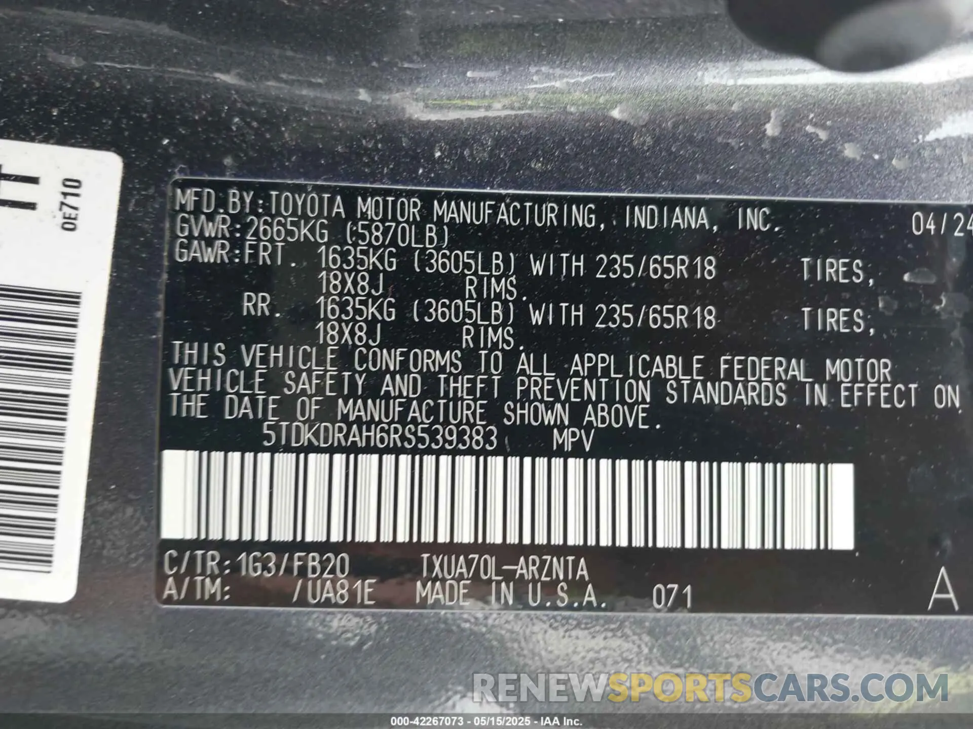 9 Photograph of a damaged car 5TDKDRAH6RS539383 TOYOTA HIGHLANDER 2024