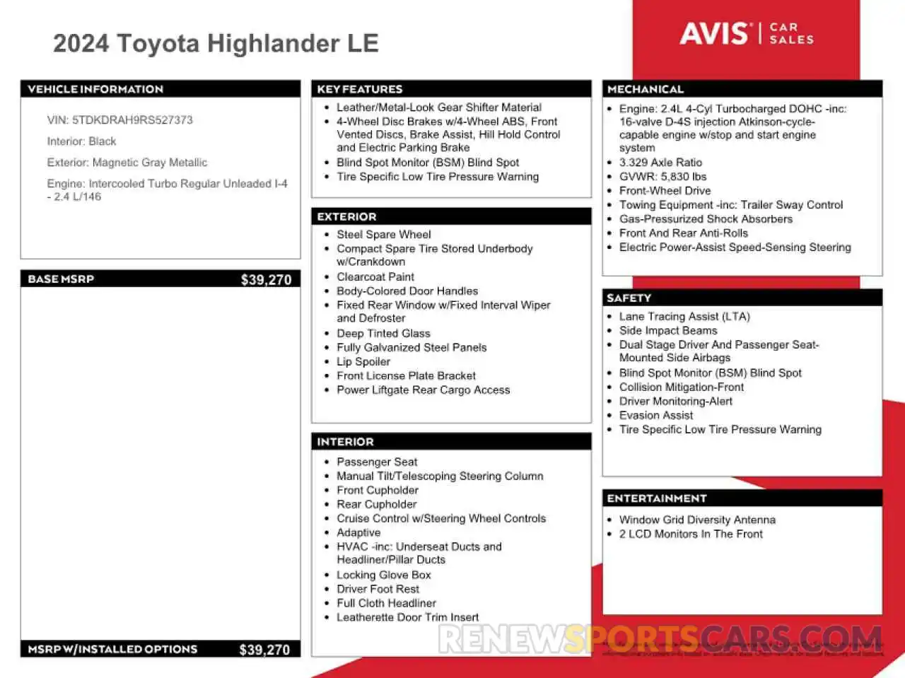 12 Photograph of a damaged car 5TDKDRAH9RS527373 TOYOTA HIGHLANDER 2024