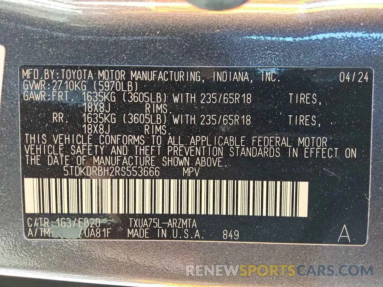 13 Photograph of a damaged car 5TDKDRBH2RS553666 TOYOTA HIGHLANDER 2024