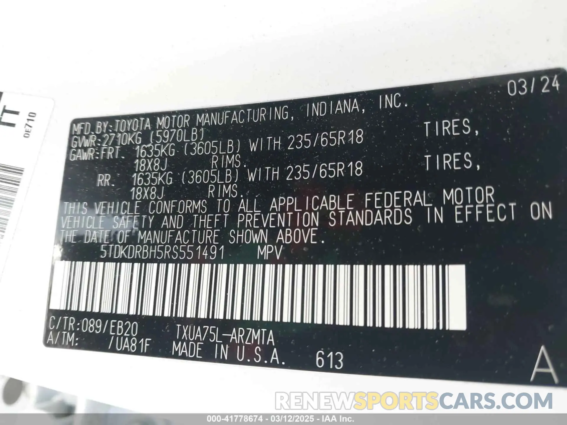 9 Photograph of a damaged car 5TDKDRBH5RS551491 TOYOTA HIGHLANDER 2024