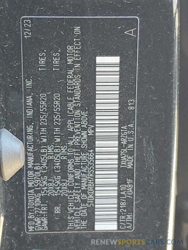 13 Photograph of a damaged car 5TDKDRBH7RS535664 TOYOTA HIGHLANDER 2024
