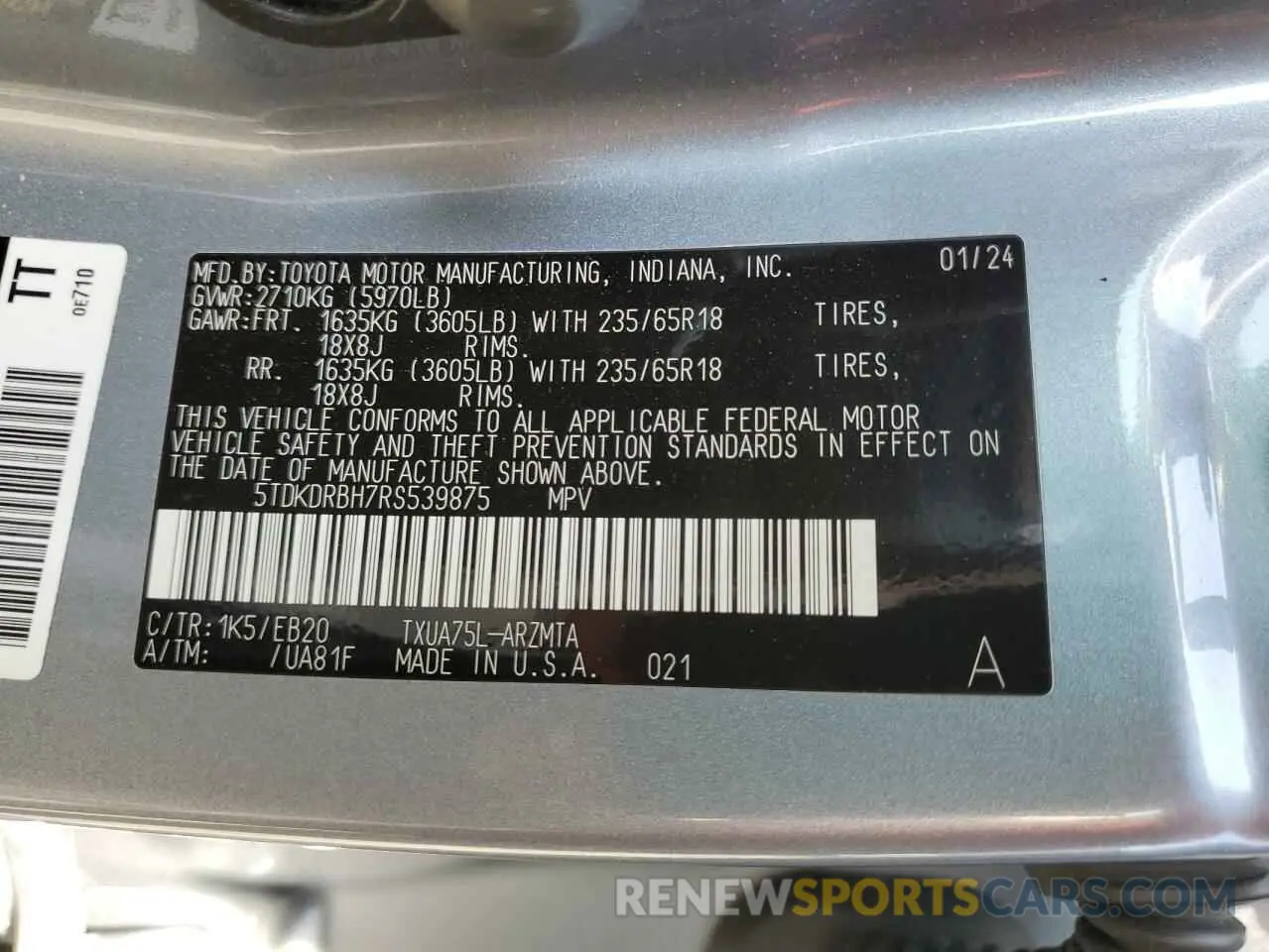 14 Photograph of a damaged car 5TDKDRBH7RS539875 TOYOTA HIGHLANDER 2024