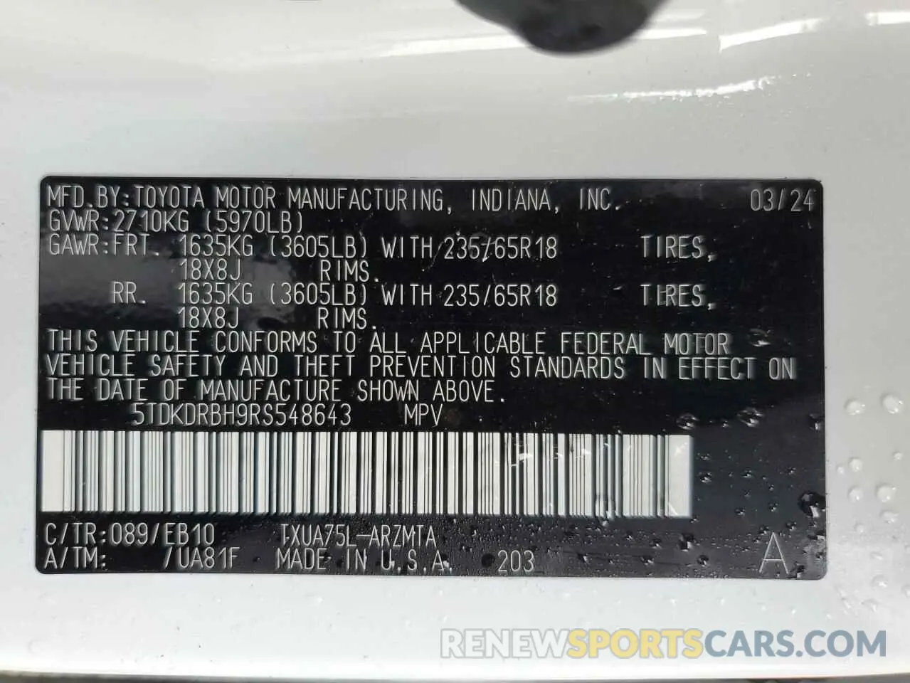 13 Photograph of a damaged car 5TDKDRBH9RS548643 TOYOTA HIGHLANDER 2024