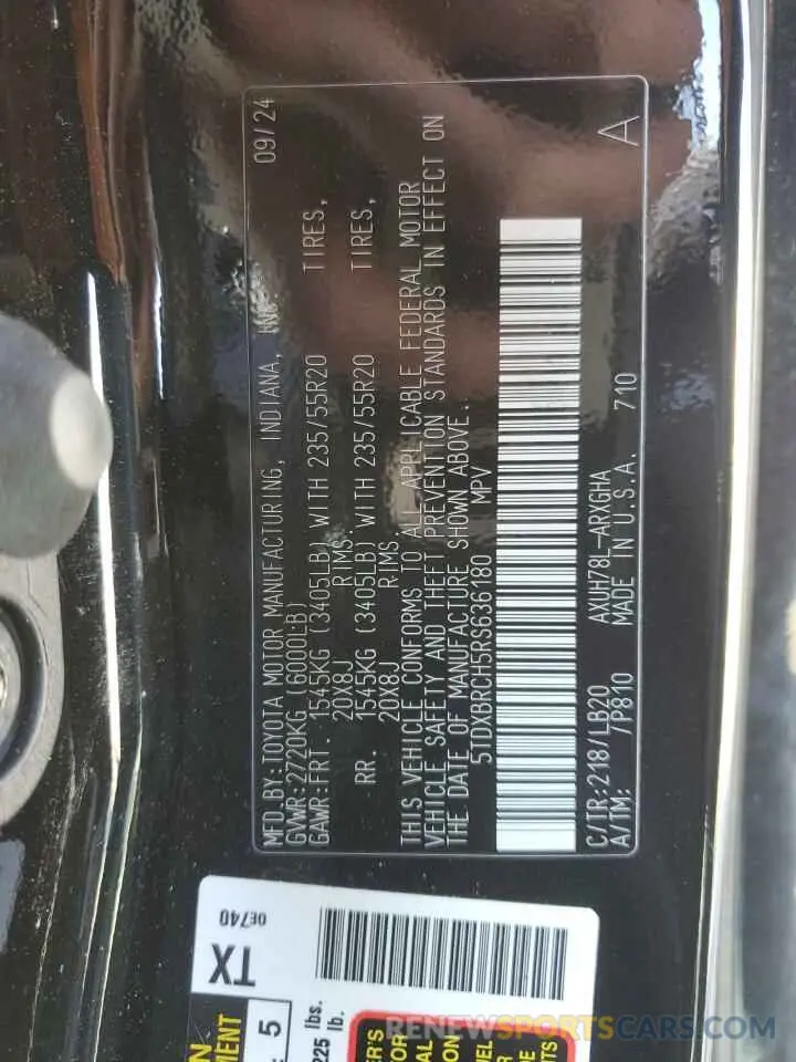 13 Photograph of a damaged car 5TDXBRCH5RS636180 TOYOTA HIGHLANDER 2024
