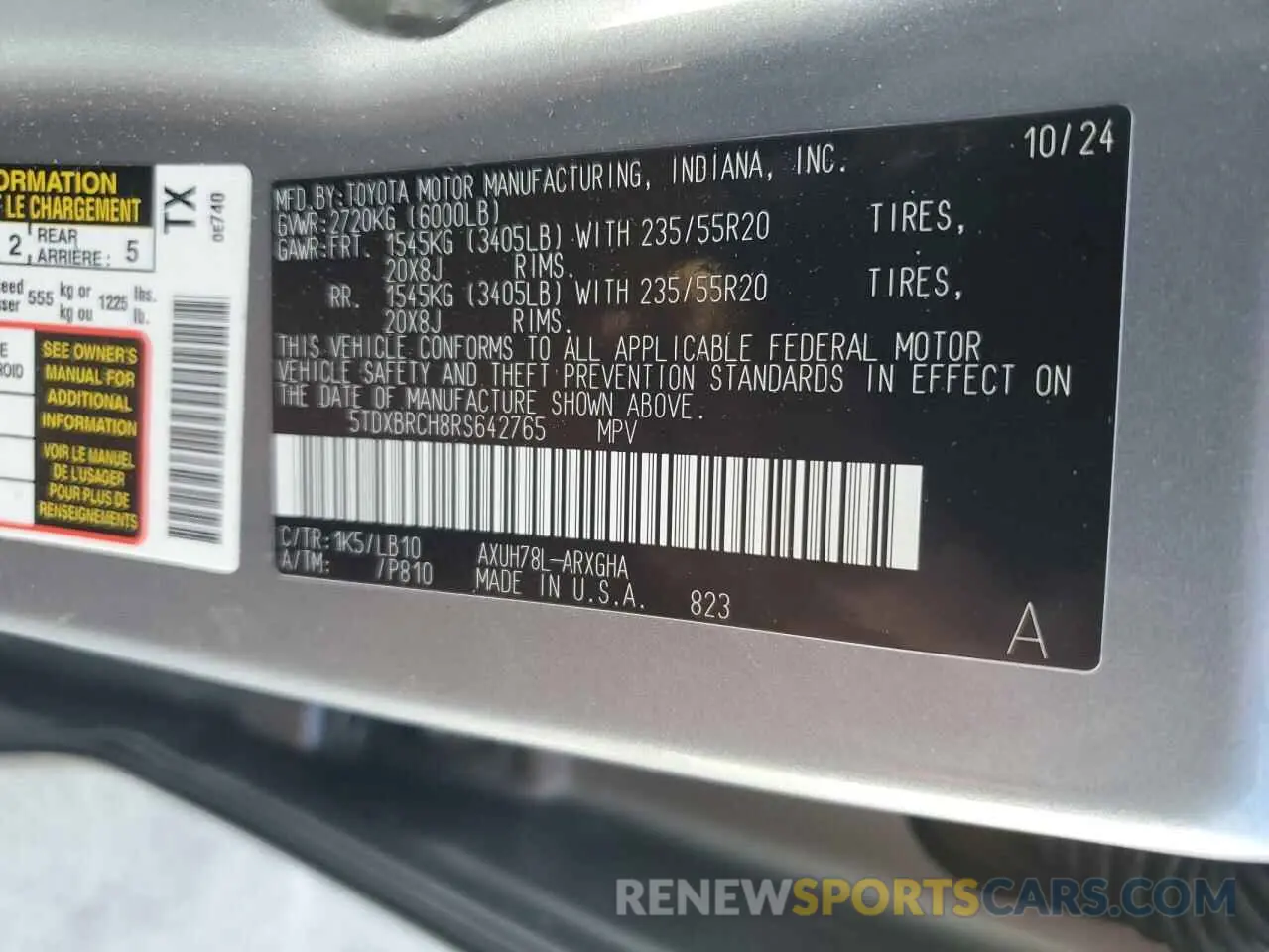 13 Photograph of a damaged car 5TDXBRCH8RS642765 TOYOTA HIGHLANDER 2024