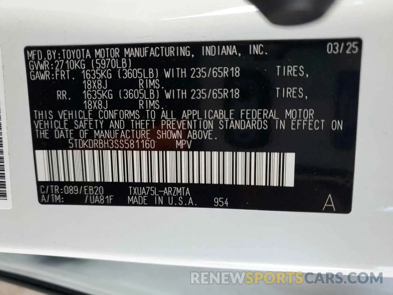 13 Photograph of a damaged car 5TDKDRBH3SS581160 TOYOTA HIGHLANDER 2025