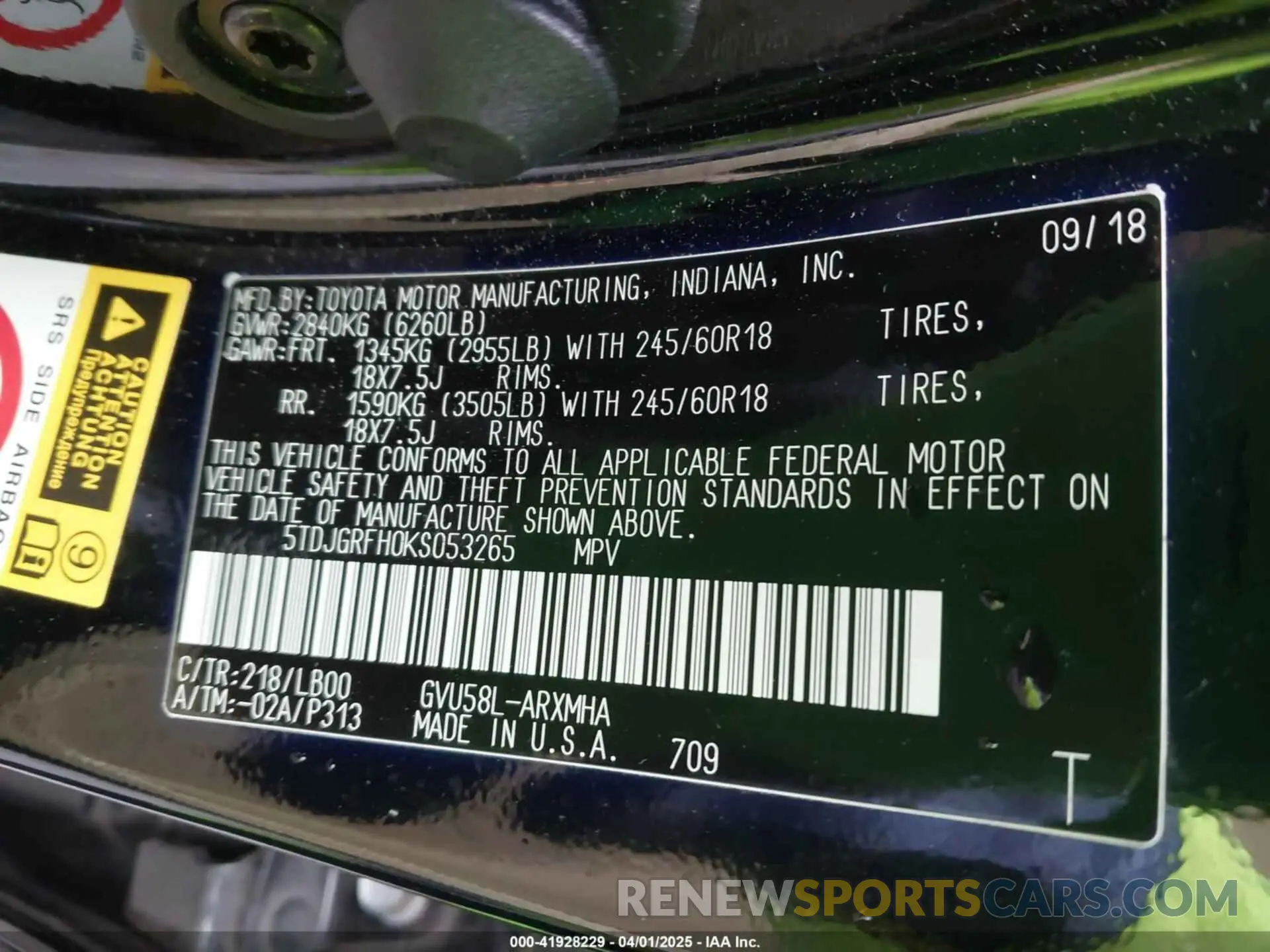 9 Photograph of a damaged car 5TDJGRFH0KS053265 TOYOTA HIGHLANDER HYBRID 2019