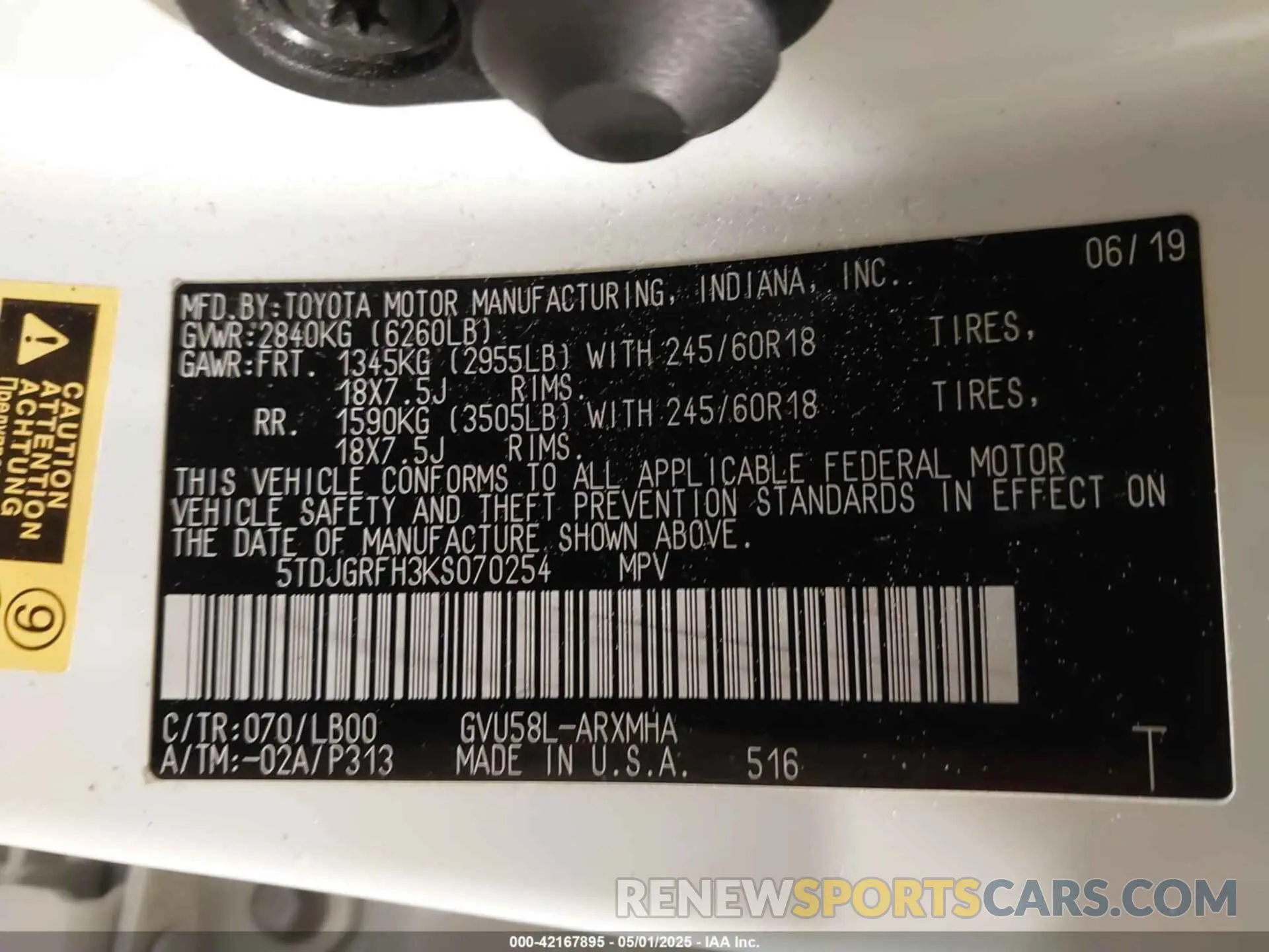 9 Photograph of a damaged car 5TDJGRFH3KS070254 TOYOTA HIGHLANDER HYBRID 2019