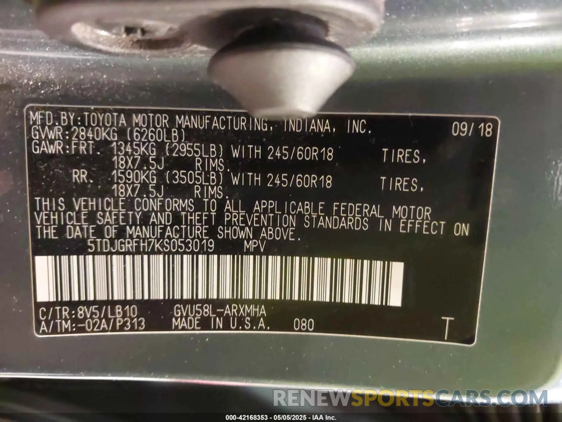 9 Photograph of a damaged car 5TDJGRFH7KS053019 TOYOTA HIGHLANDER HYBRID 2019