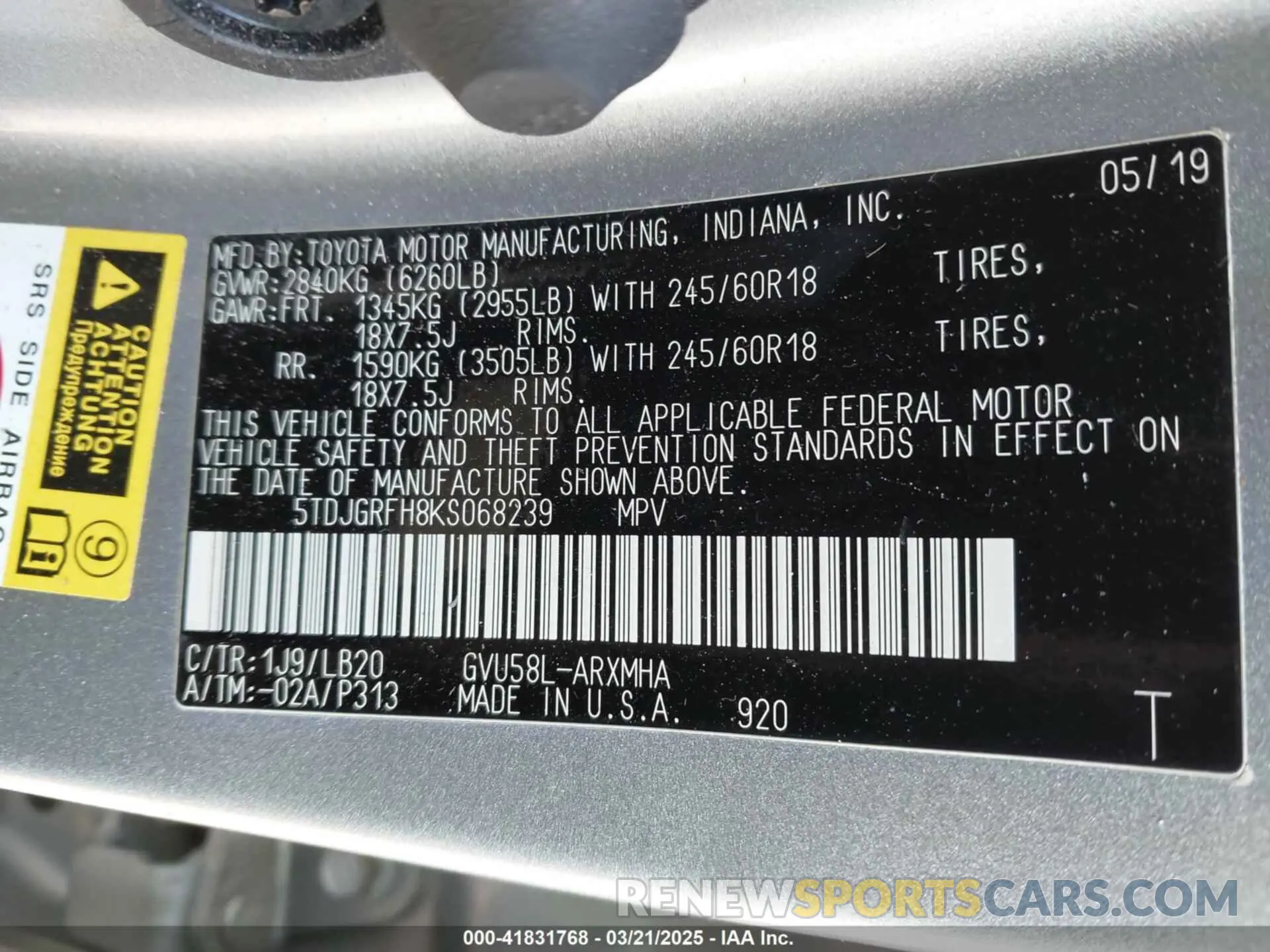 9 Photograph of a damaged car 5TDJGRFH8KS068239 TOYOTA HIGHLANDER HYBRID 2019