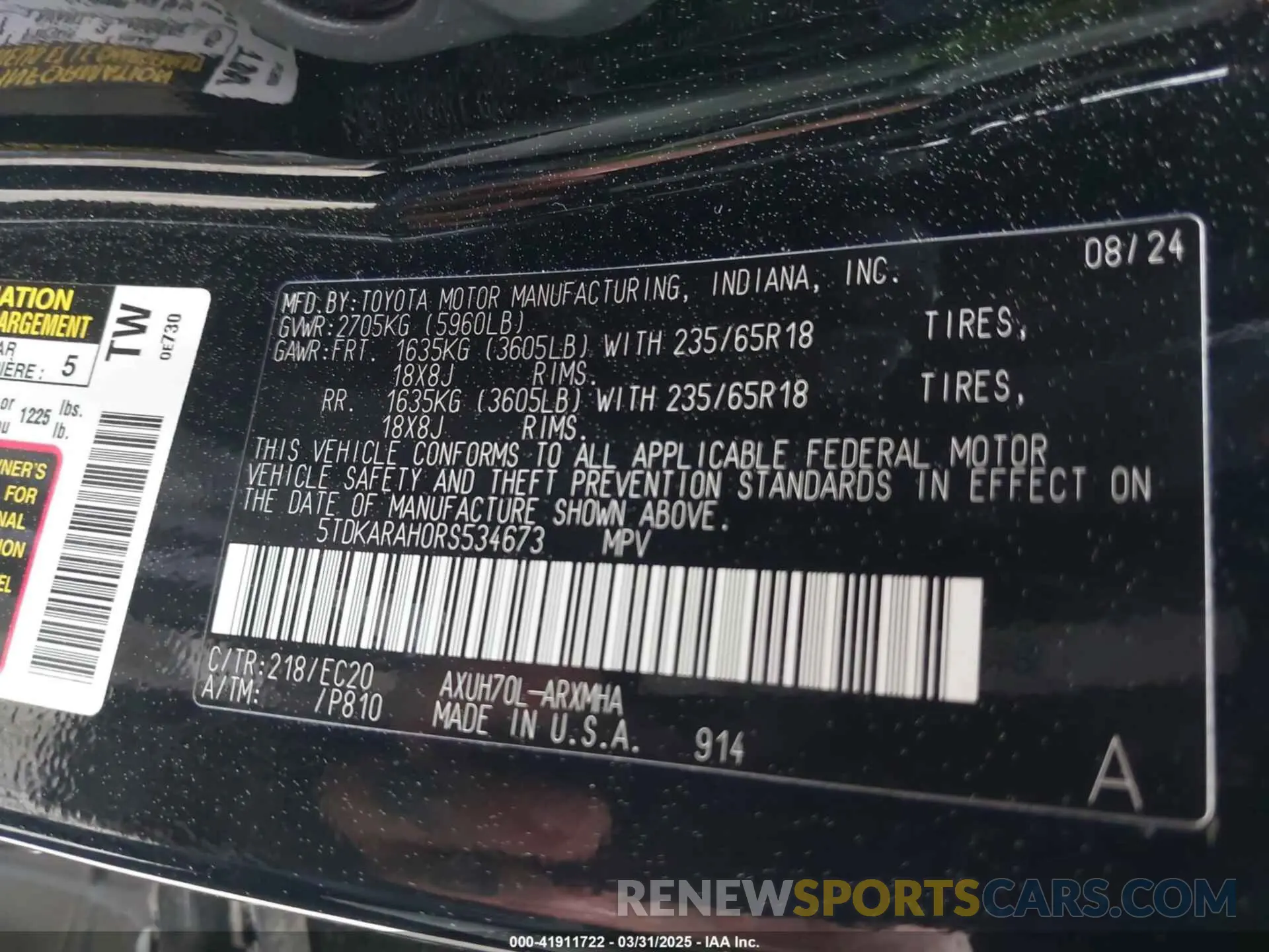 9 Photograph of a damaged car 5TDKARAH0RS534673 TOYOTA HIGHLANDER HYBRID 2024