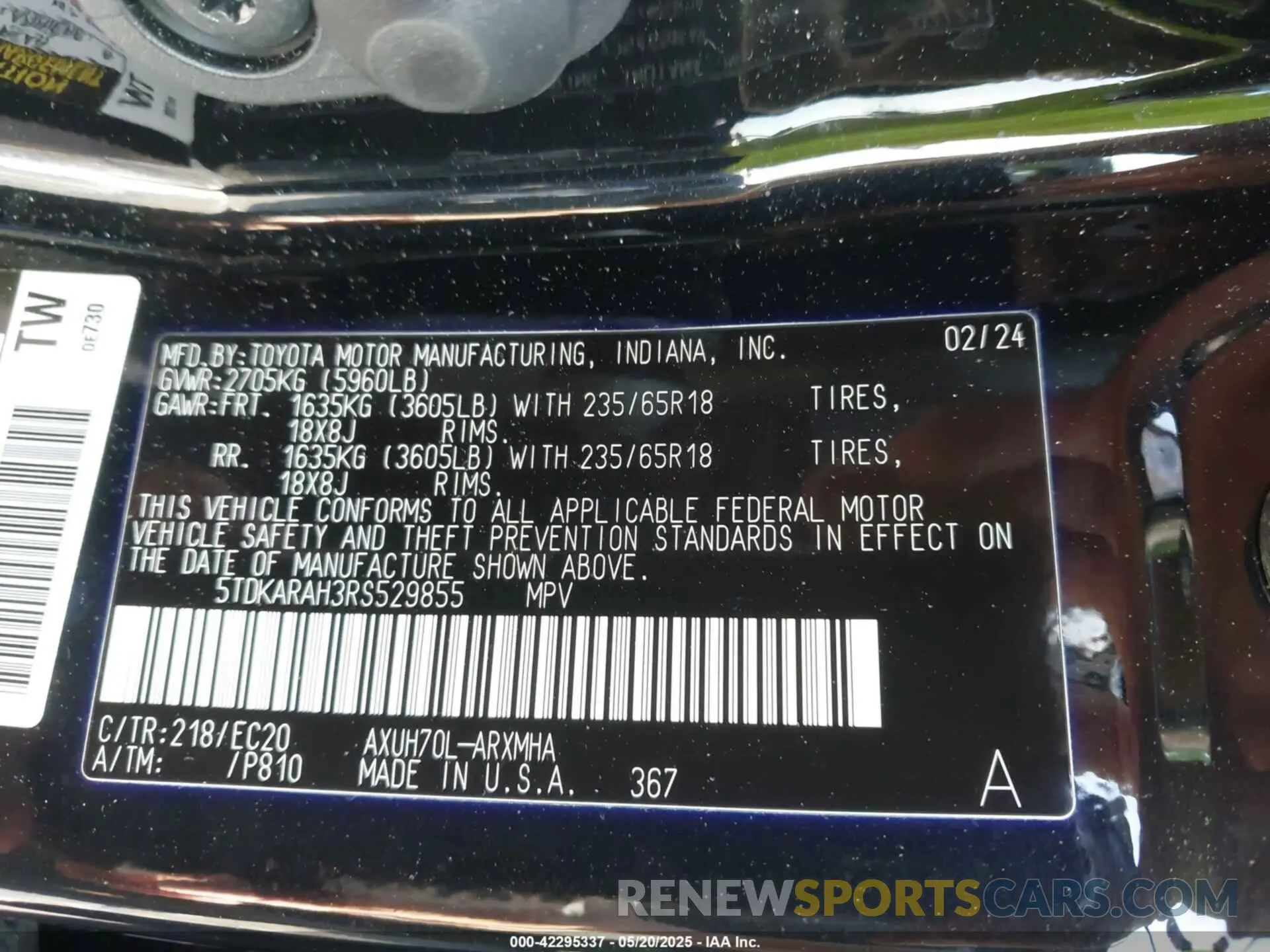 9 Photograph of a damaged car 5TDKARAH3RS529855 TOYOTA HIGHLANDER HYBRID 2024