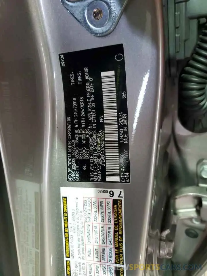 14 Photograph of a damaged car JTEABFAJ7RK016959 TOYOTA LAND CRUIS 2024