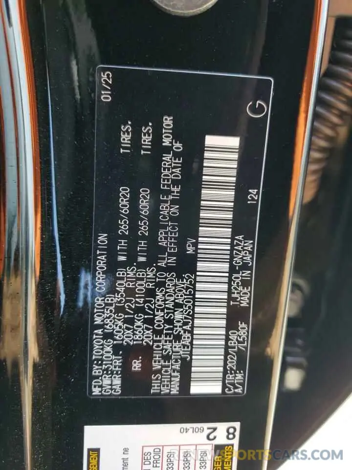 13 Photograph of a damaged car JTEABFAJ7S5015752 TOYOTA LAND CRUIS 2025