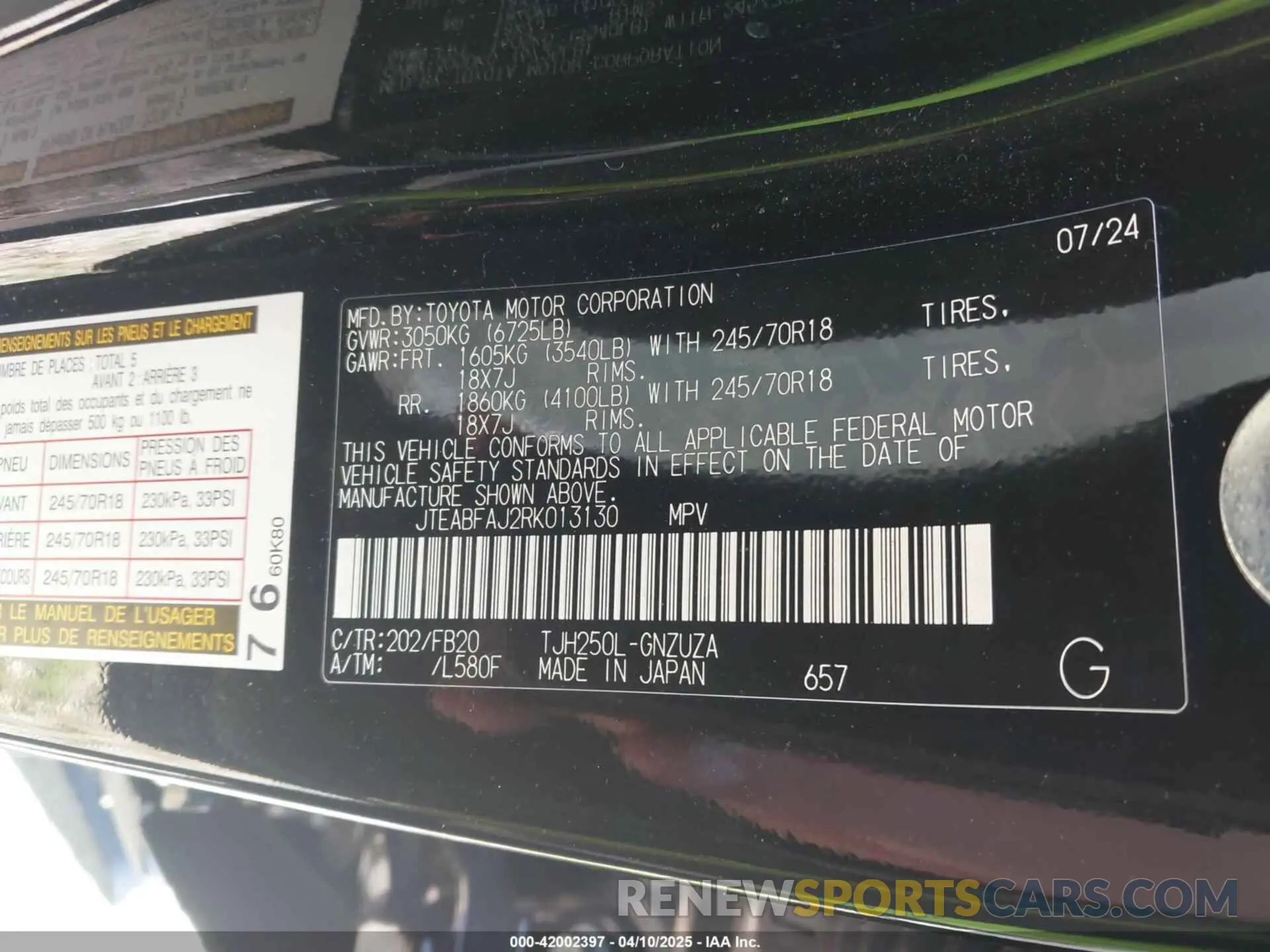 9 Photograph of a damaged car JTEABFAJ2RK013130 TOYOTA LAND CRUISER 2024