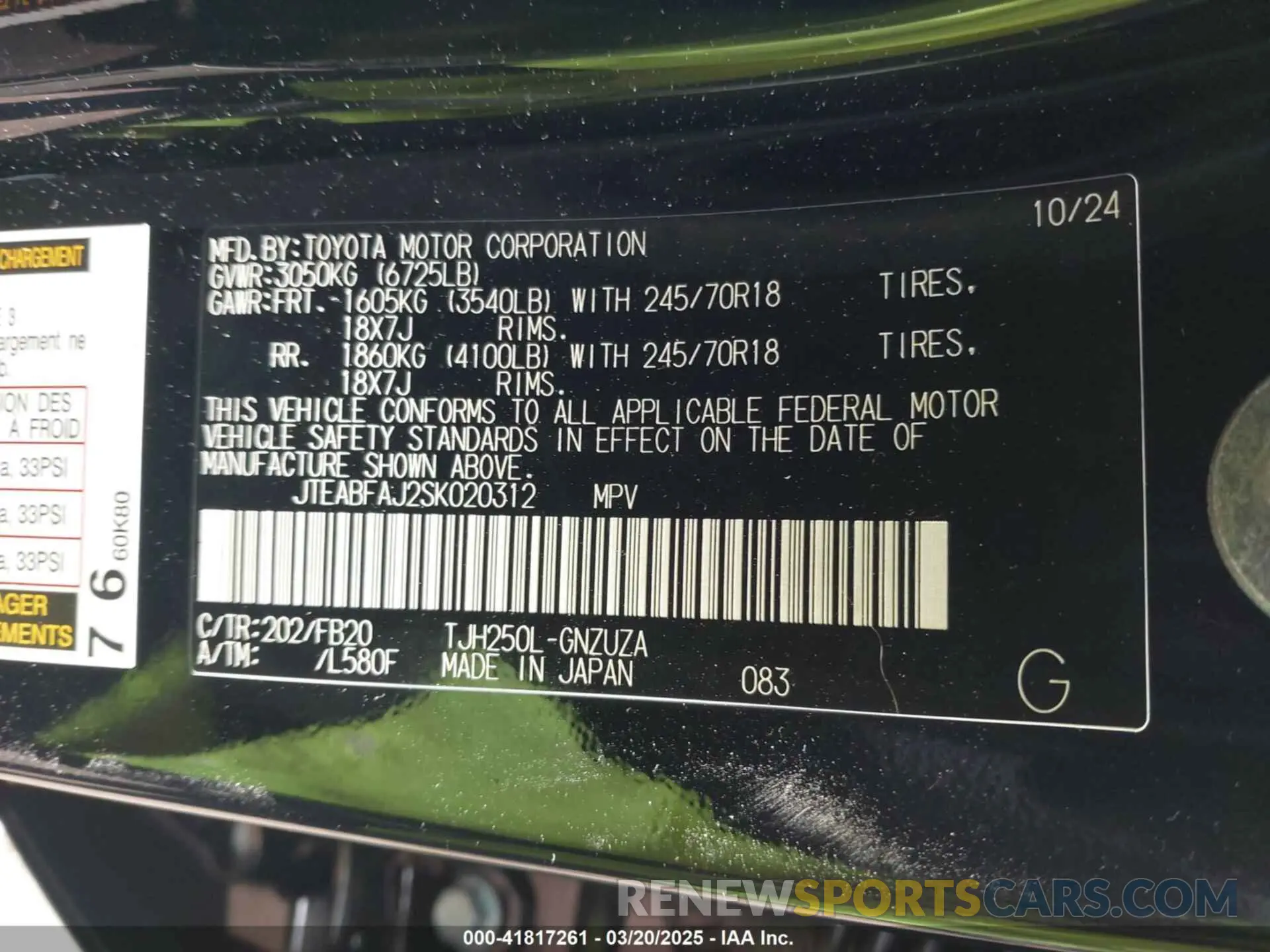 9 Photograph of a damaged car JTEABFAJ2SK020312 TOYOTA LAND CRUISER 2025