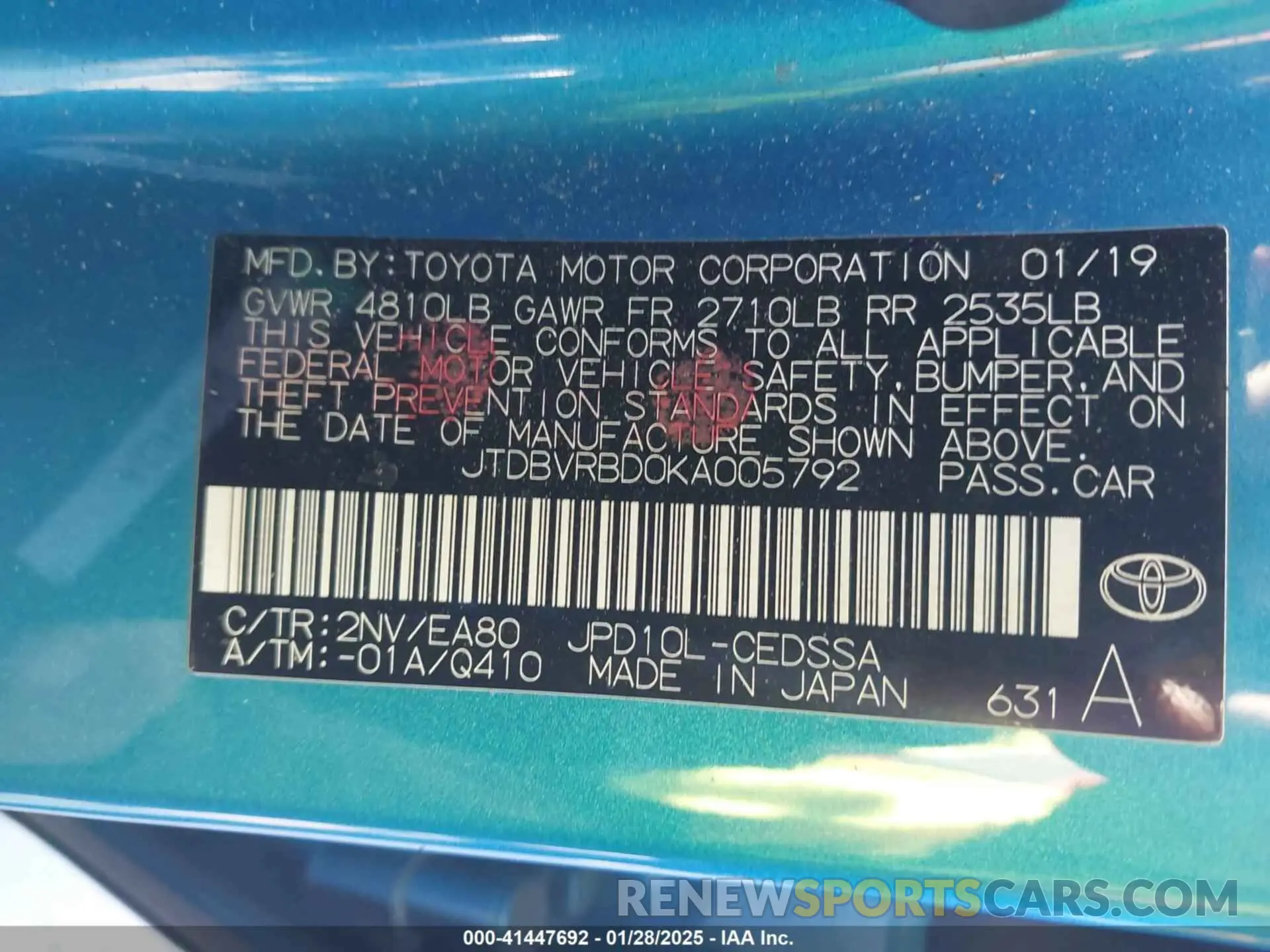 9 Photograph of a damaged car JTDBVRBD0KA005792 TOYOTA MIRAI 2019