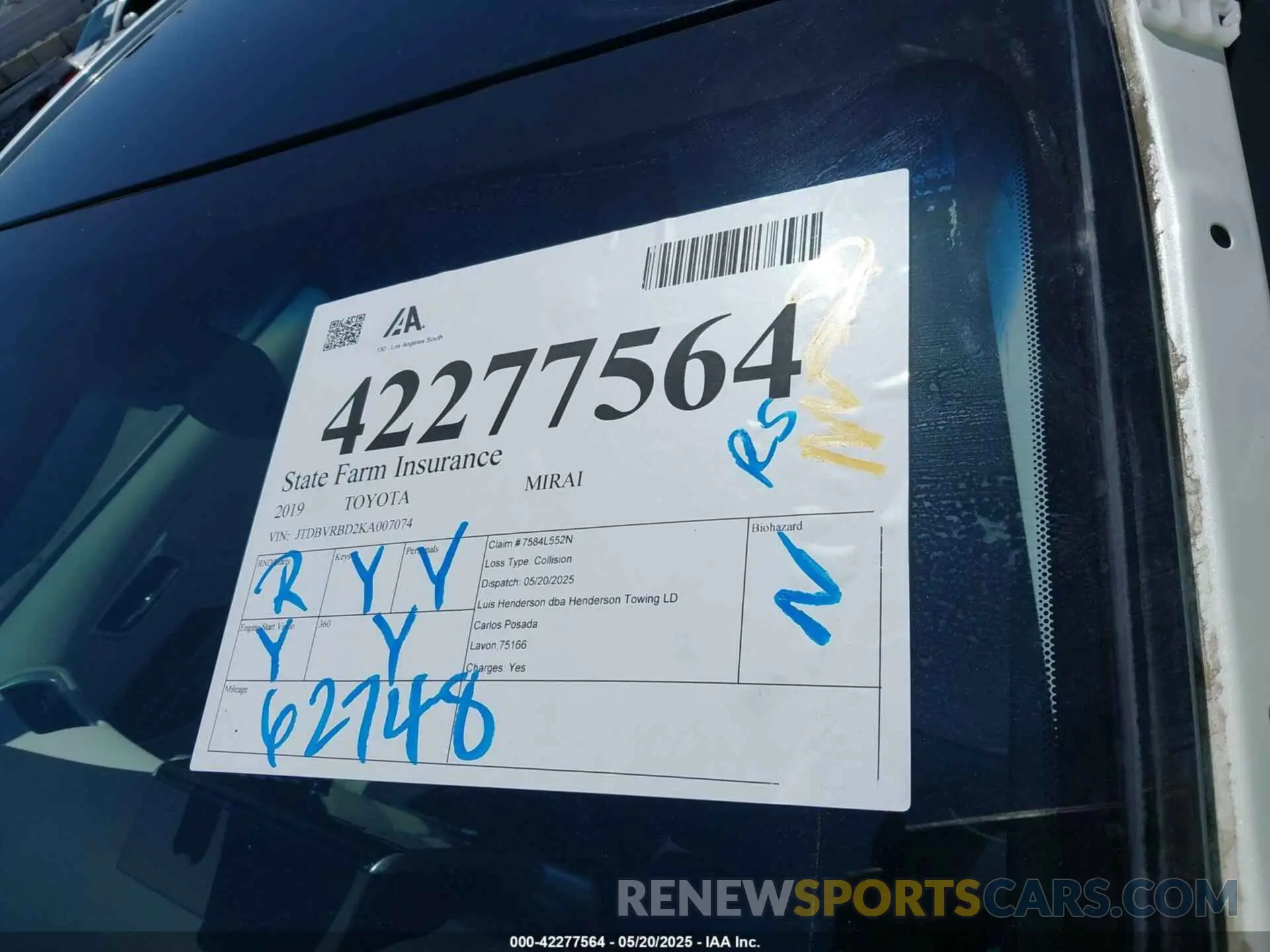 18 Photograph of a damaged car JTDBVRBD2KA007074 TOYOTA MIRAI 2019