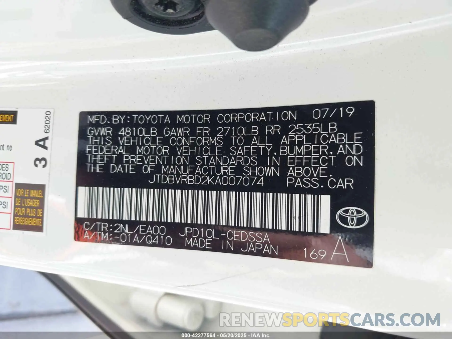 9 Photograph of a damaged car JTDBVRBD2KA007074 TOYOTA MIRAI 2019