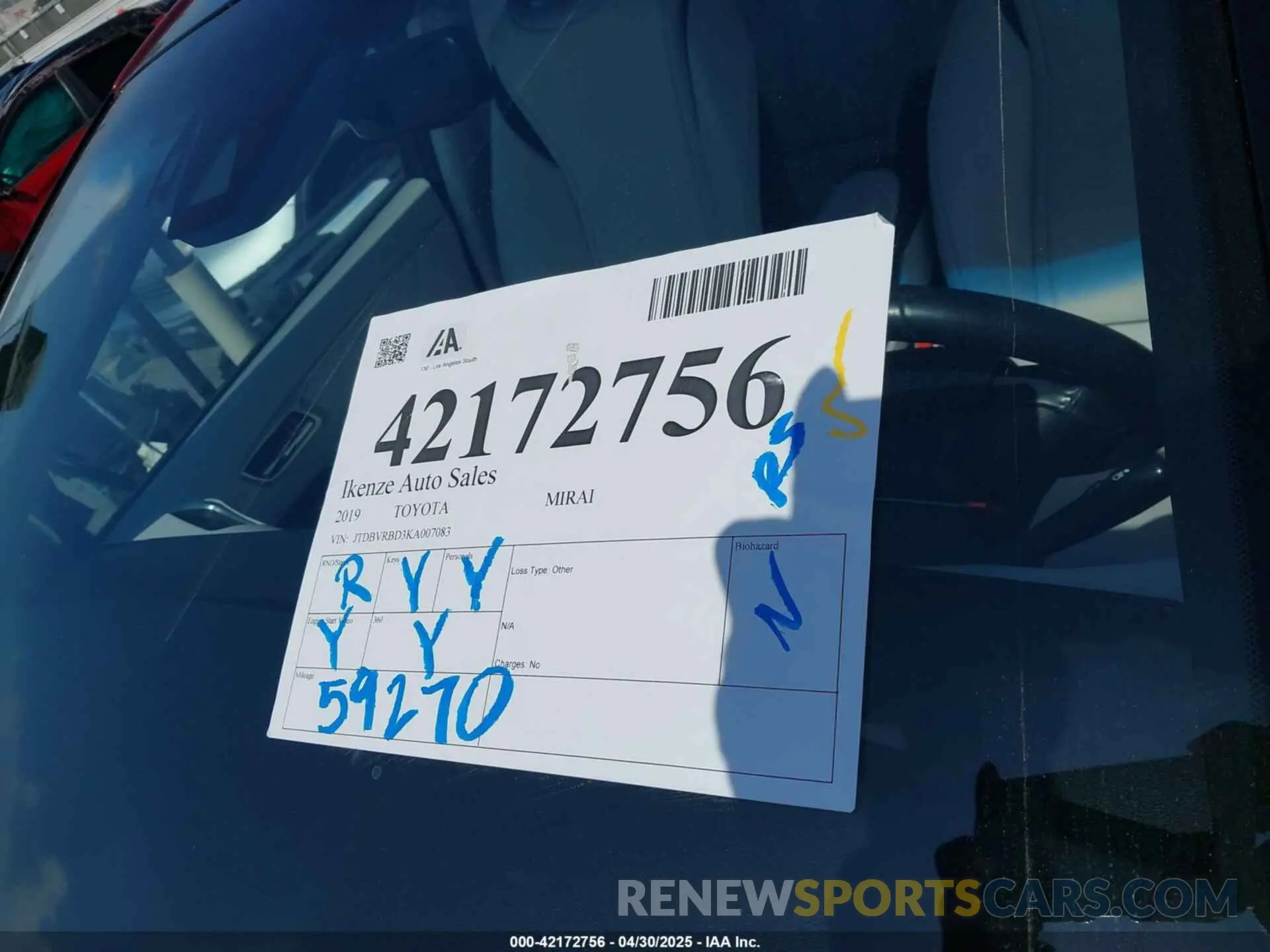 17 Photograph of a damaged car JTDBVRBD3KA007083 TOYOTA MIRAI 2019