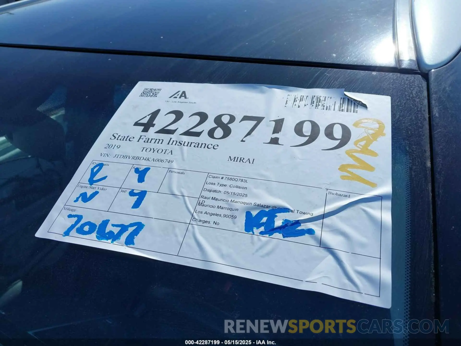 18 Photograph of a damaged car JTDBVRBD4KA006749 TOYOTA MIRAI 2019