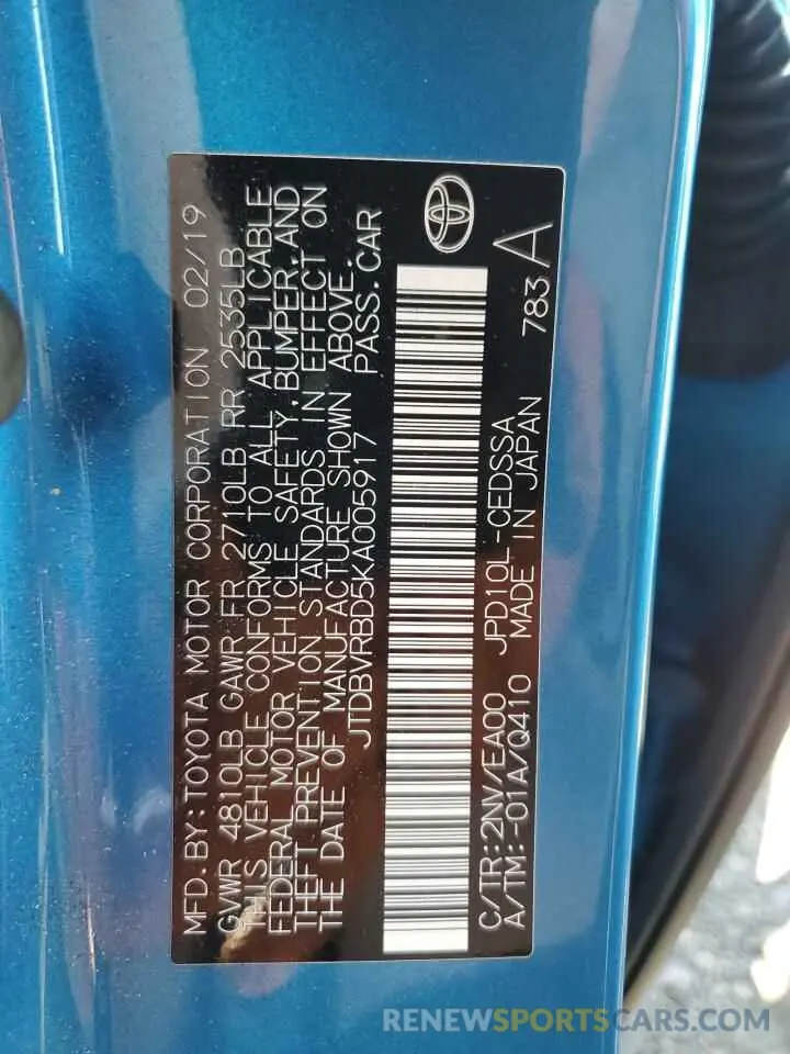 13 Photograph of a damaged car JTDBVRBD5KA005917 TOYOTA MIRAI 2019