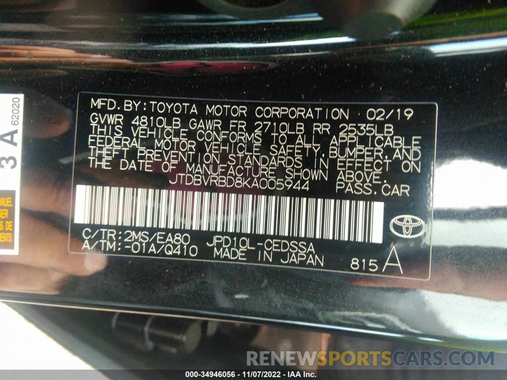 9 Photograph of a damaged car JTDBVRBD8KA005944 TOYOTA MIRAI 2019