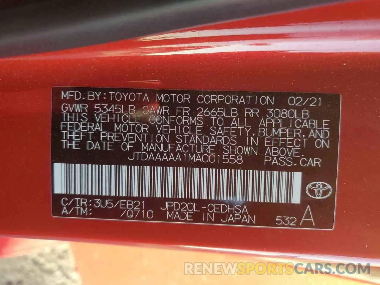 15 Photograph of a damaged car JTDAAAAA1MA001558 TOYOTA MIRAI 2021