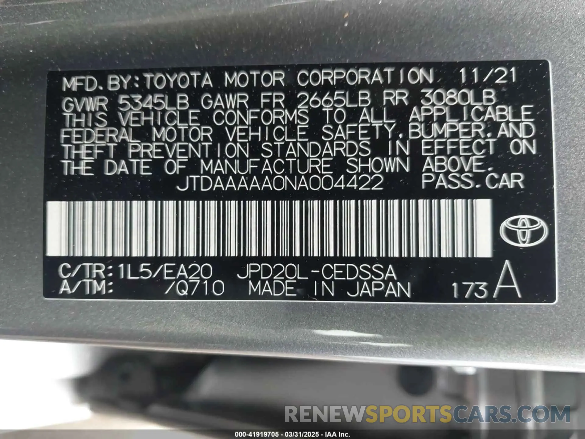 9 Photograph of a damaged car JTDAAAAA0NA004422 TOYOTA MIRAI 2022