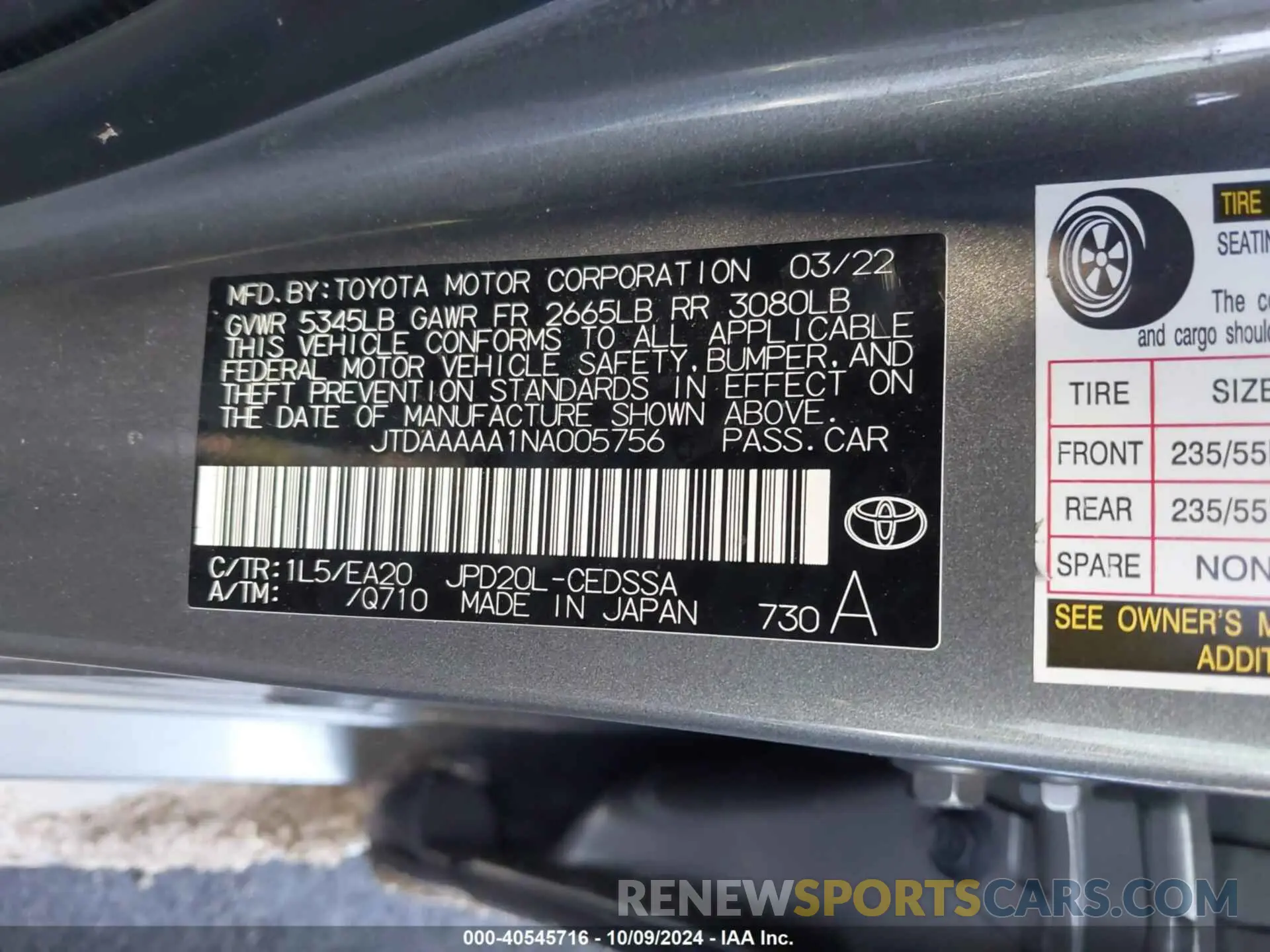 9 Photograph of a damaged car JTDAAAAA1NA005756 TOYOTA MIRAI 2022