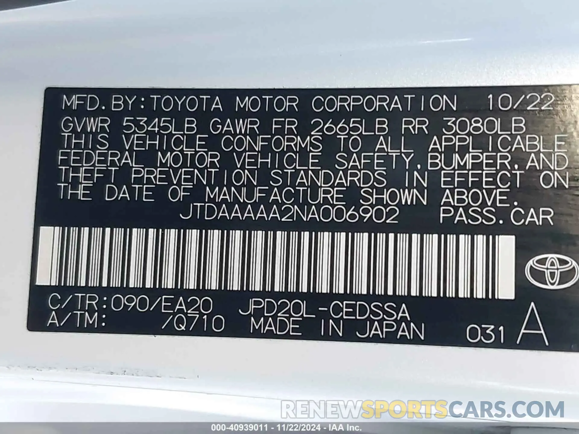 9 Photograph of a damaged car JTDAAAAA2NA006902 TOYOTA MIRAI 2022