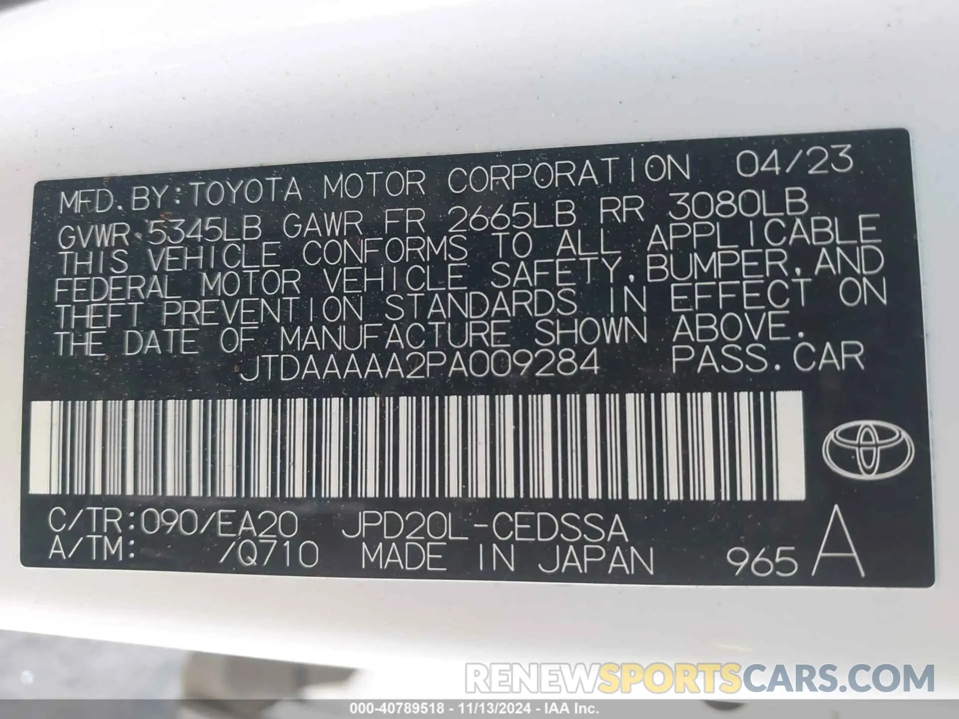 9 Photograph of a damaged car JTDAAAAA2PA009284 TOYOTA MIRAI 2023