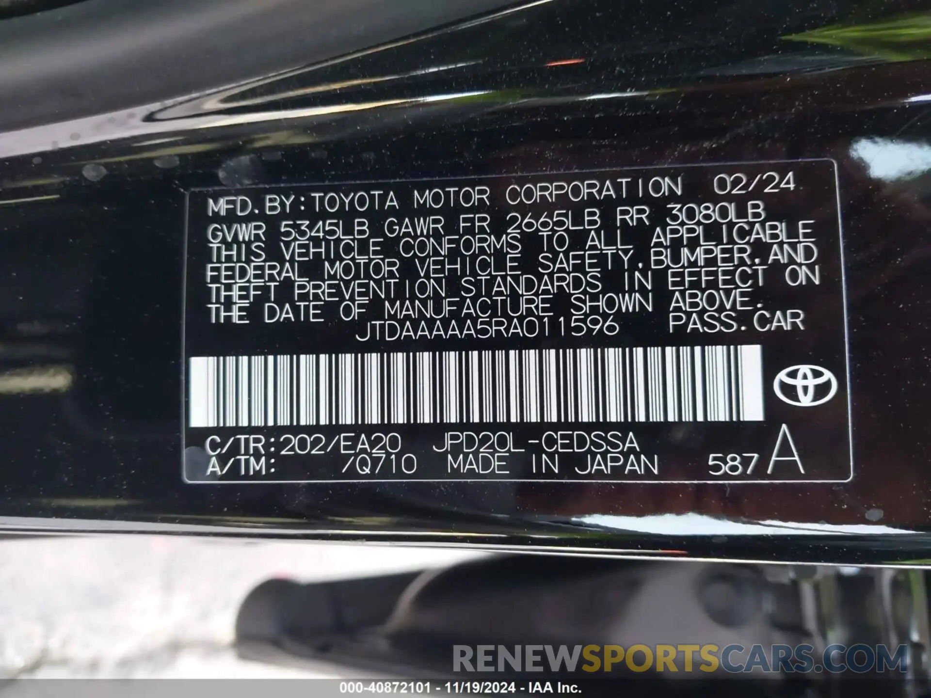 9 Photograph of a damaged car JTDAAAAA5RA011596 TOYOTA MIRAI 2024