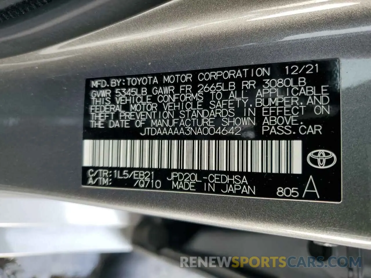 13 Photograph of a damaged car JTDAAAAA3NA004642 TOYOTA MIRAI LE 2022