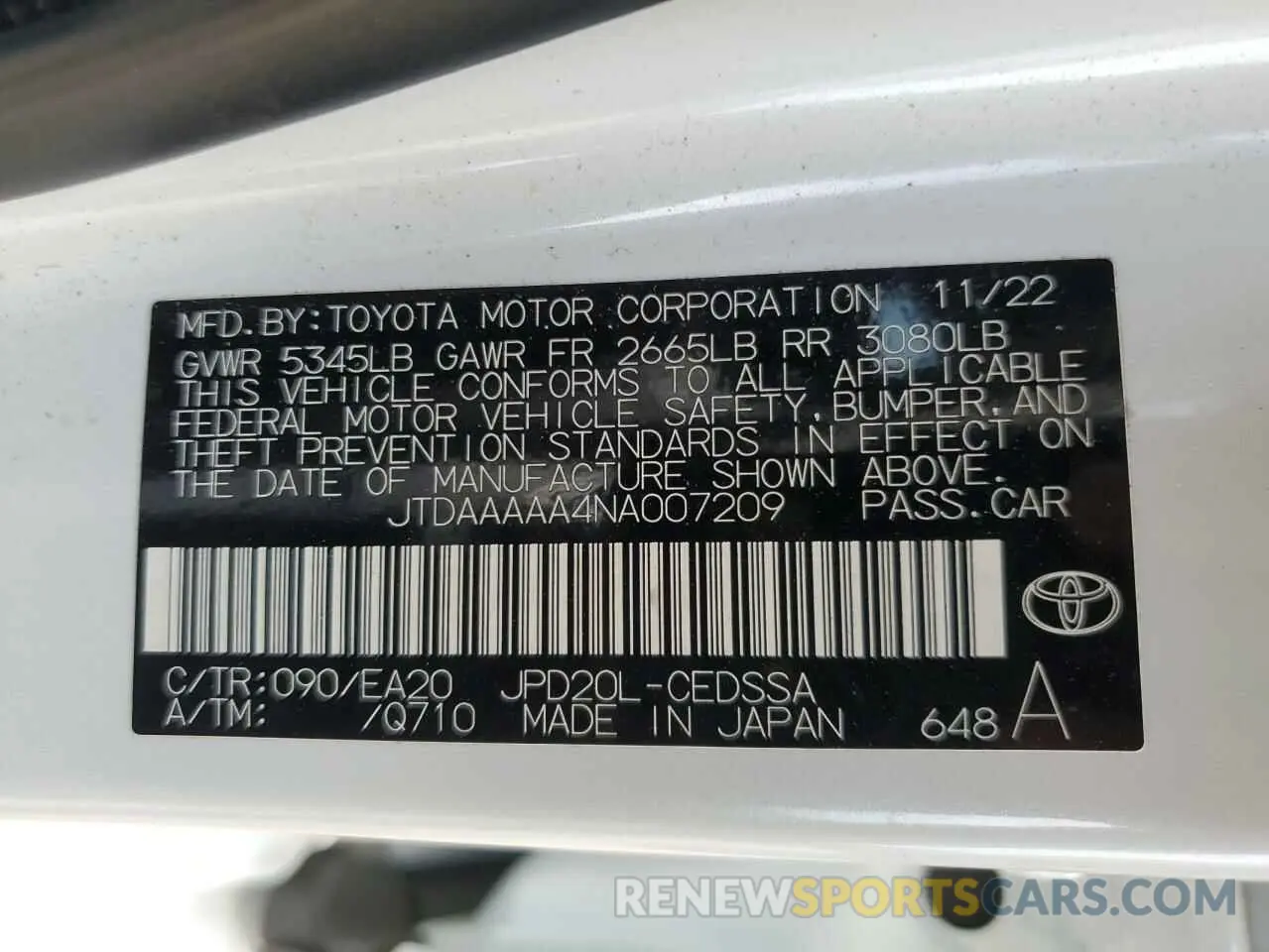 12 Photograph of a damaged car JTDAAAAA4NA007209 TOYOTA MIRAI LE 2022