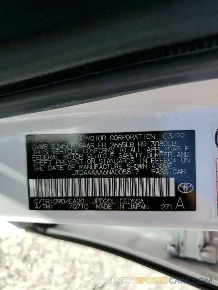 12 Photograph of a damaged car JTDAAAAA6NA005817 TOYOTA MIRAI LE 2022
