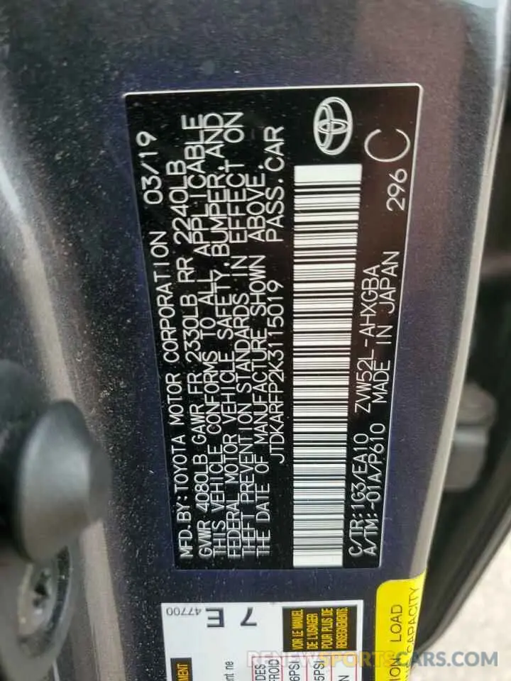 12 Photograph of a damaged car JTDKARFP2K3115019 TOYOTA PRIUS 2019
