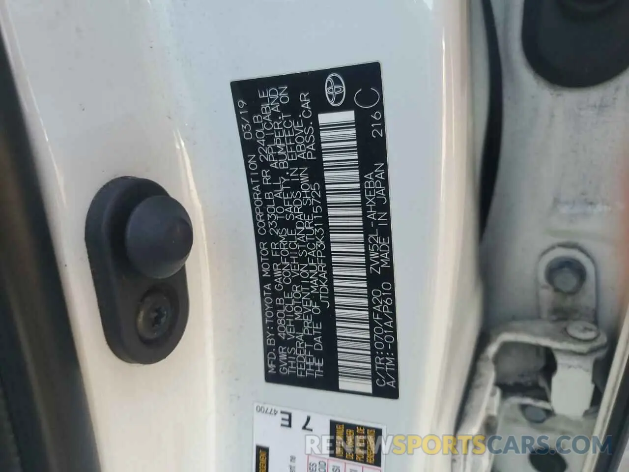 12 Photograph of a damaged car JTDKARFP3K3115725 TOYOTA PRIUS 2019