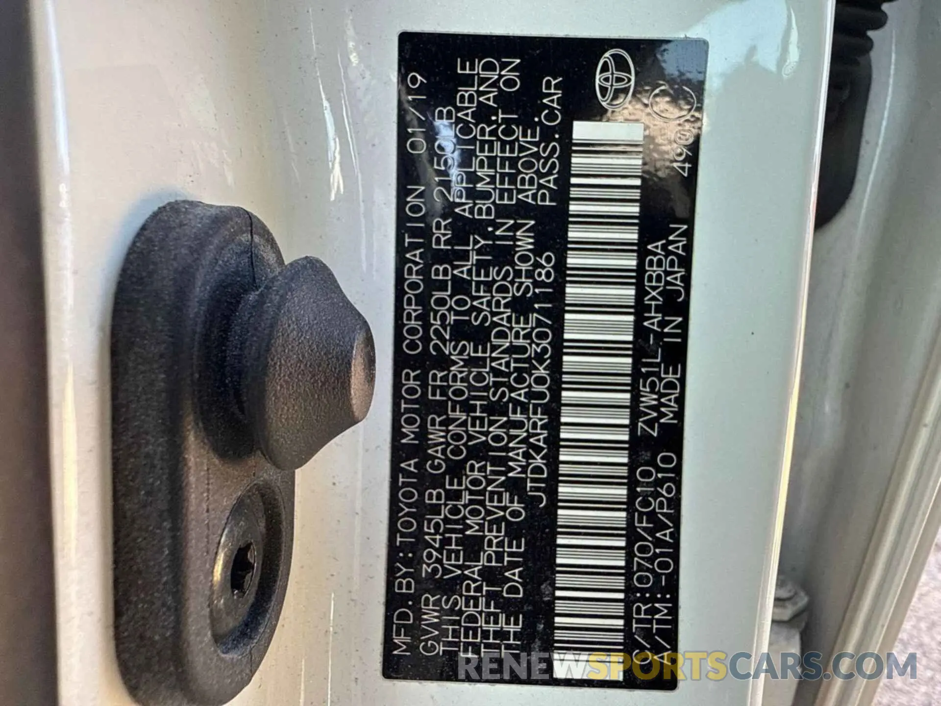 20 Photograph of a damaged car JTDKARFU0K3071186 TOYOTA PRIUS 2019