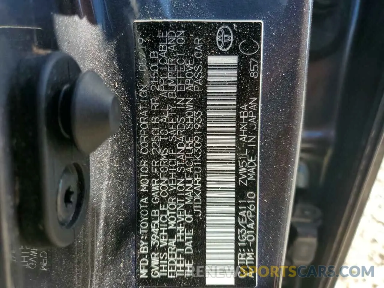 13 Photograph of a damaged car JTDKARFU1K3091933 TOYOTA PRIUS 2019