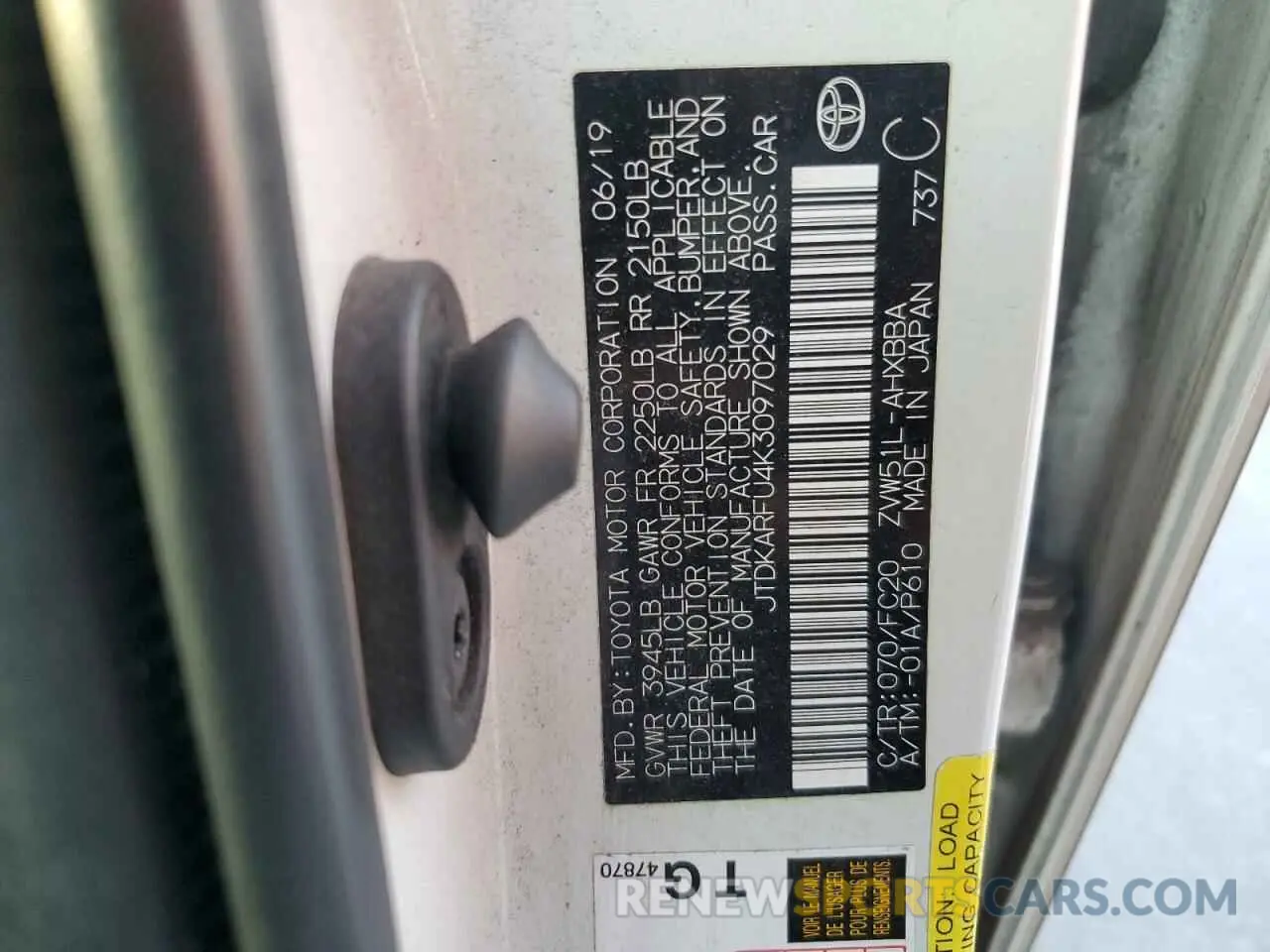 12 Photograph of a damaged car JTDKARFU4K3097029 TOYOTA PRIUS 2019