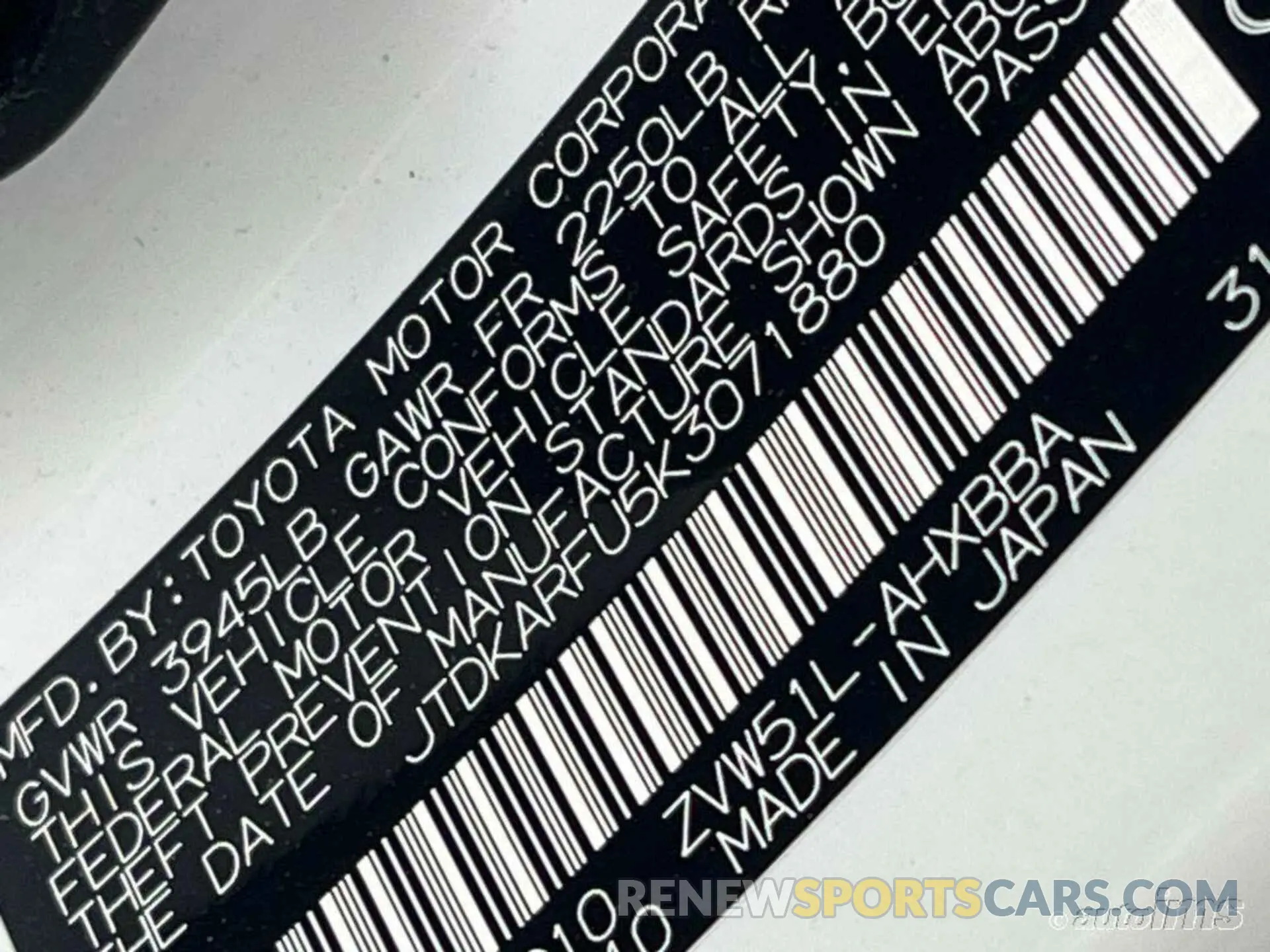 1 Photograph of a damaged car JTDKARFU5K3071880 TOYOTA PRIUS 2019
