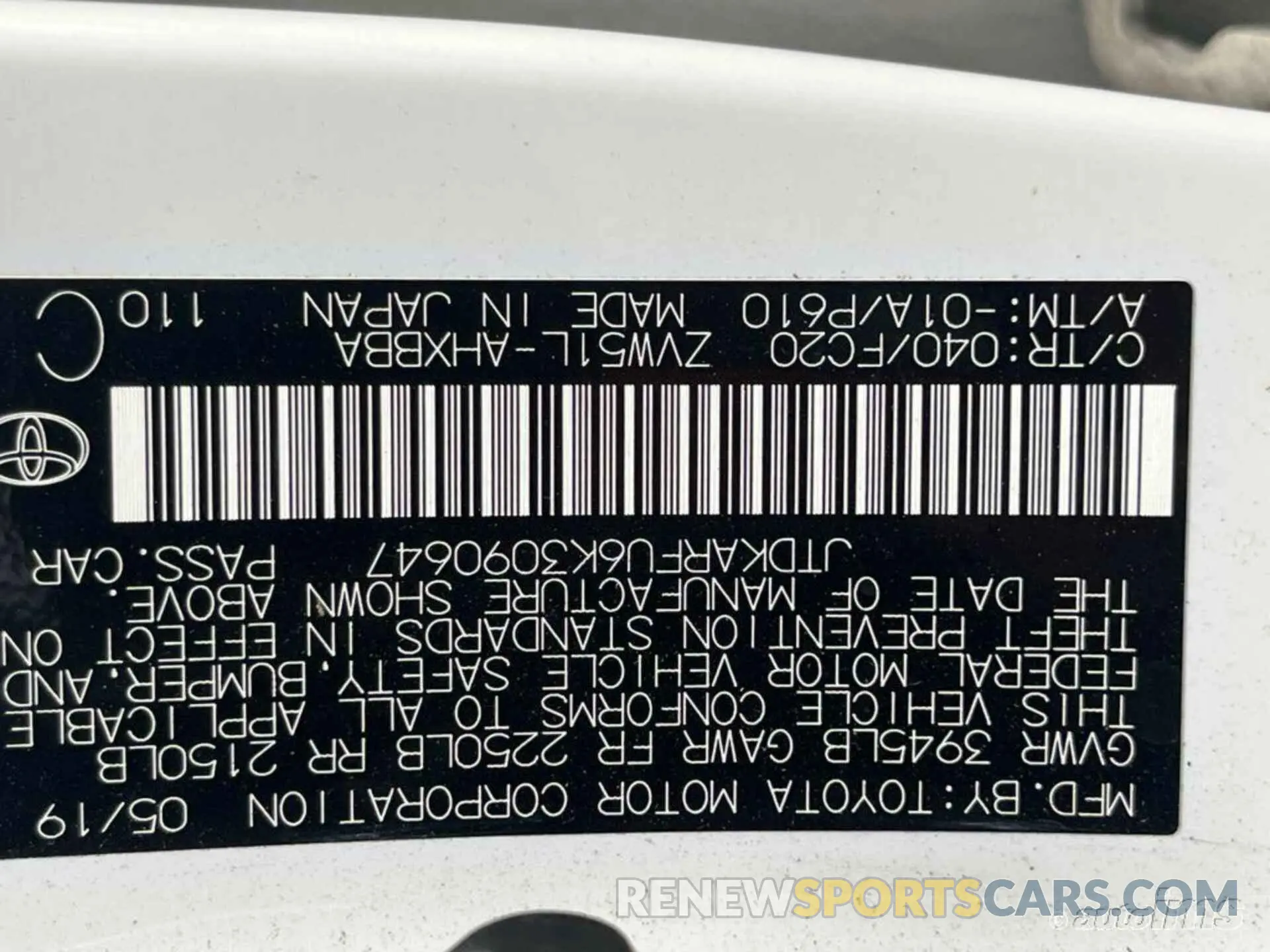3 Photograph of a damaged car JTDKARFU6K3090647 TOYOTA PRIUS 2019