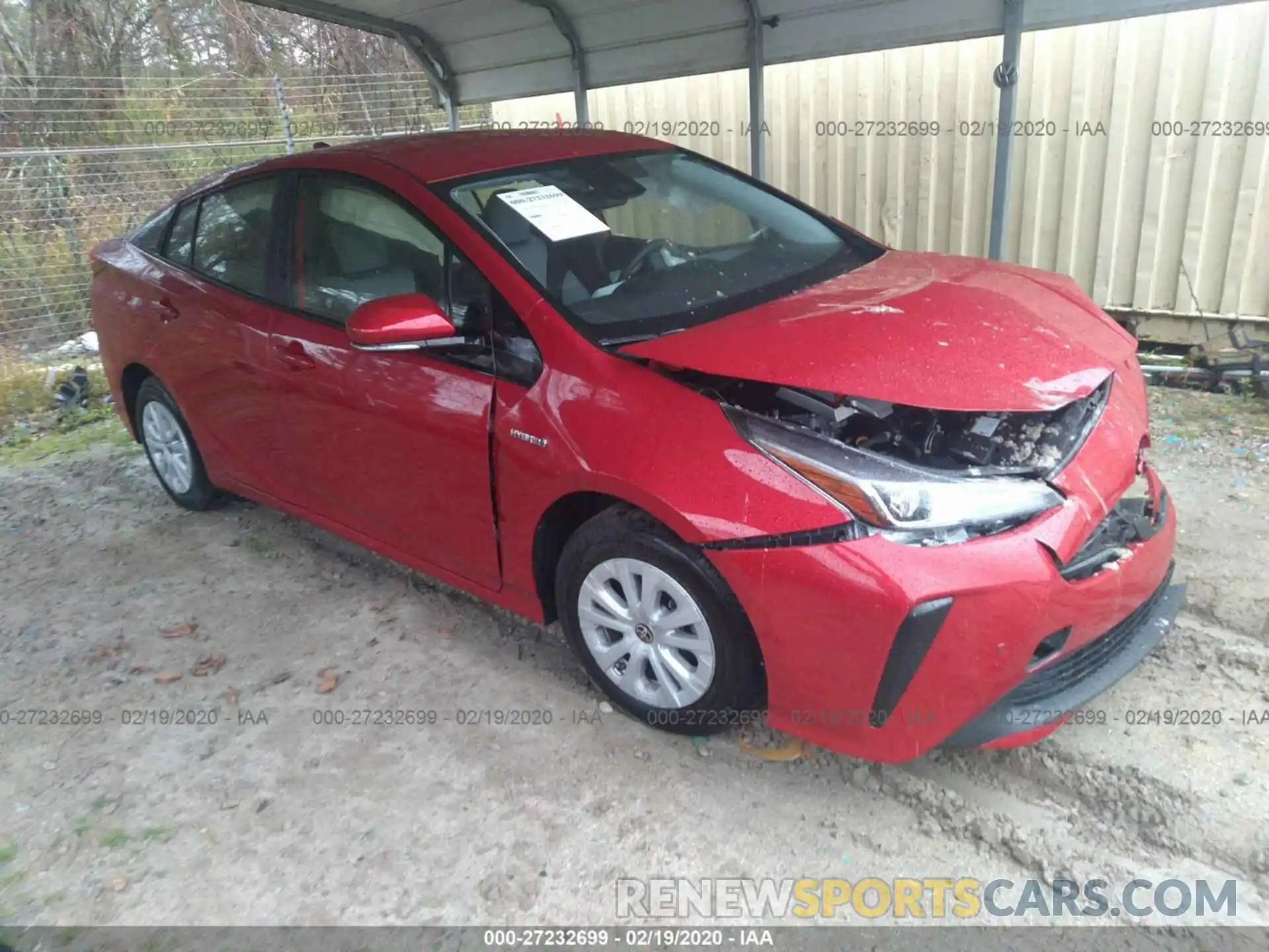 1 Photograph of a damaged car JTDKARFU7K3084291 TOYOTA PRIUS 2019