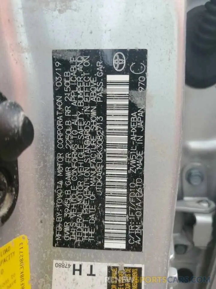 13 Photograph of a damaged car JTDKARFU8K3082713 TOYOTA PRIUS 2019
