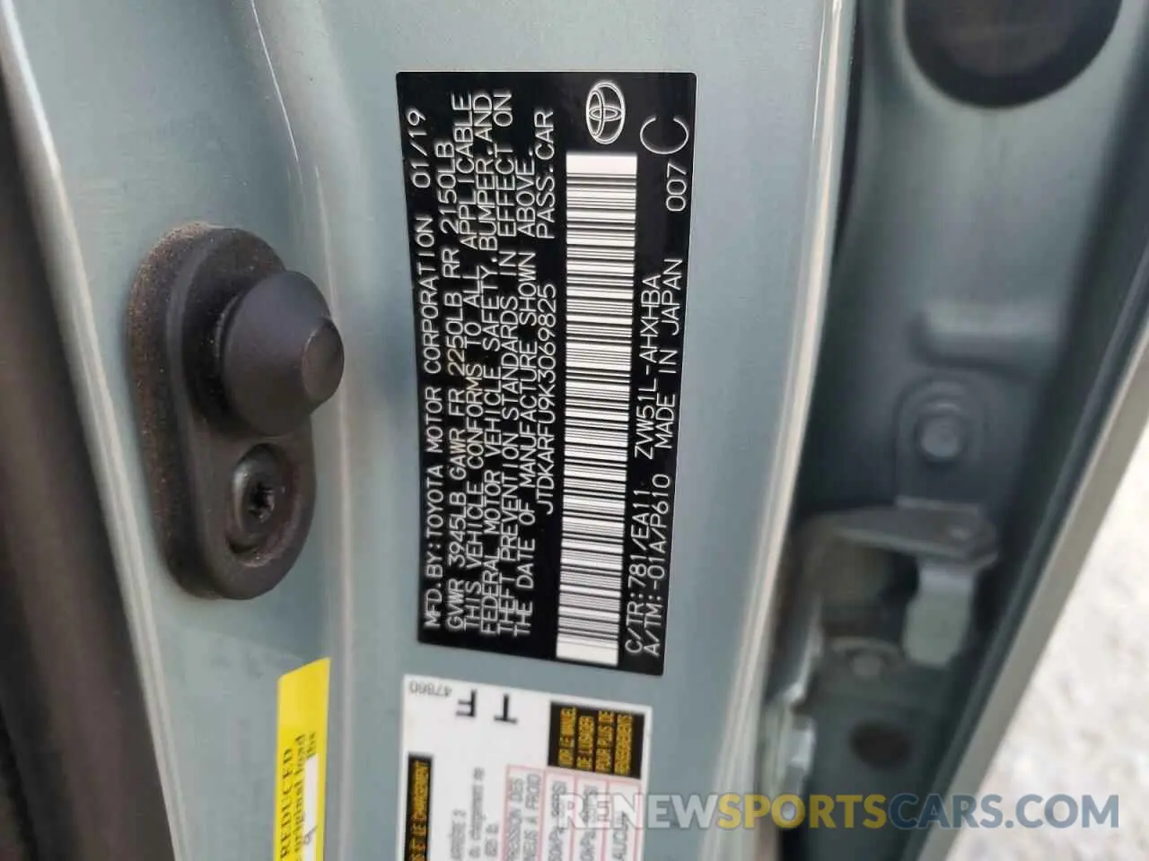 15 Photograph of a damaged car JTDKARFU9K3069825 TOYOTA PRIUS 2019