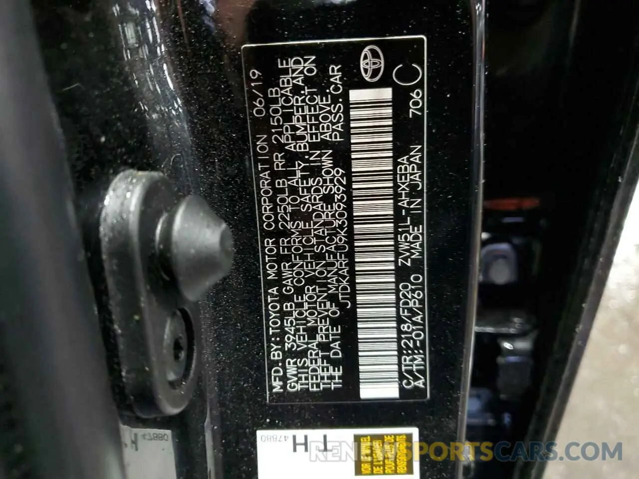 12 Photograph of a damaged car JTDKARFU9K3093929 TOYOTA PRIUS 2019