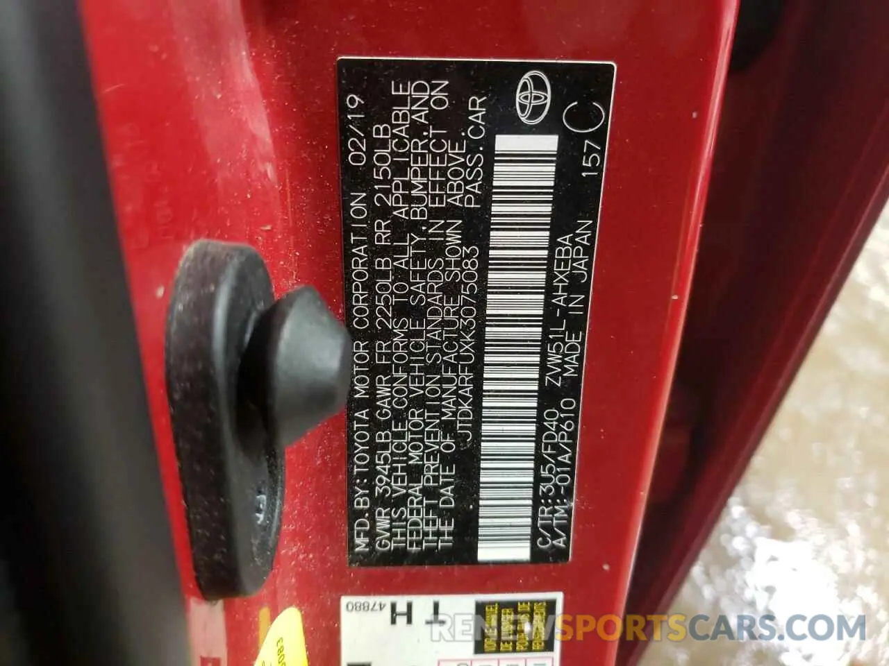 12 Photograph of a damaged car JTDKARFUXK3075083 TOYOTA PRIUS 2019