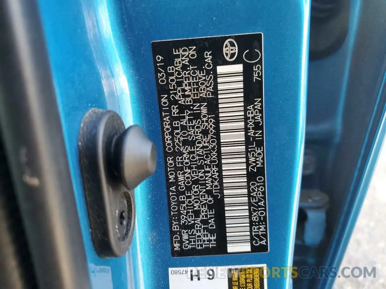 12 Photograph of a damaged car JTDKARFUXK3079991 TOYOTA PRIUS 2019